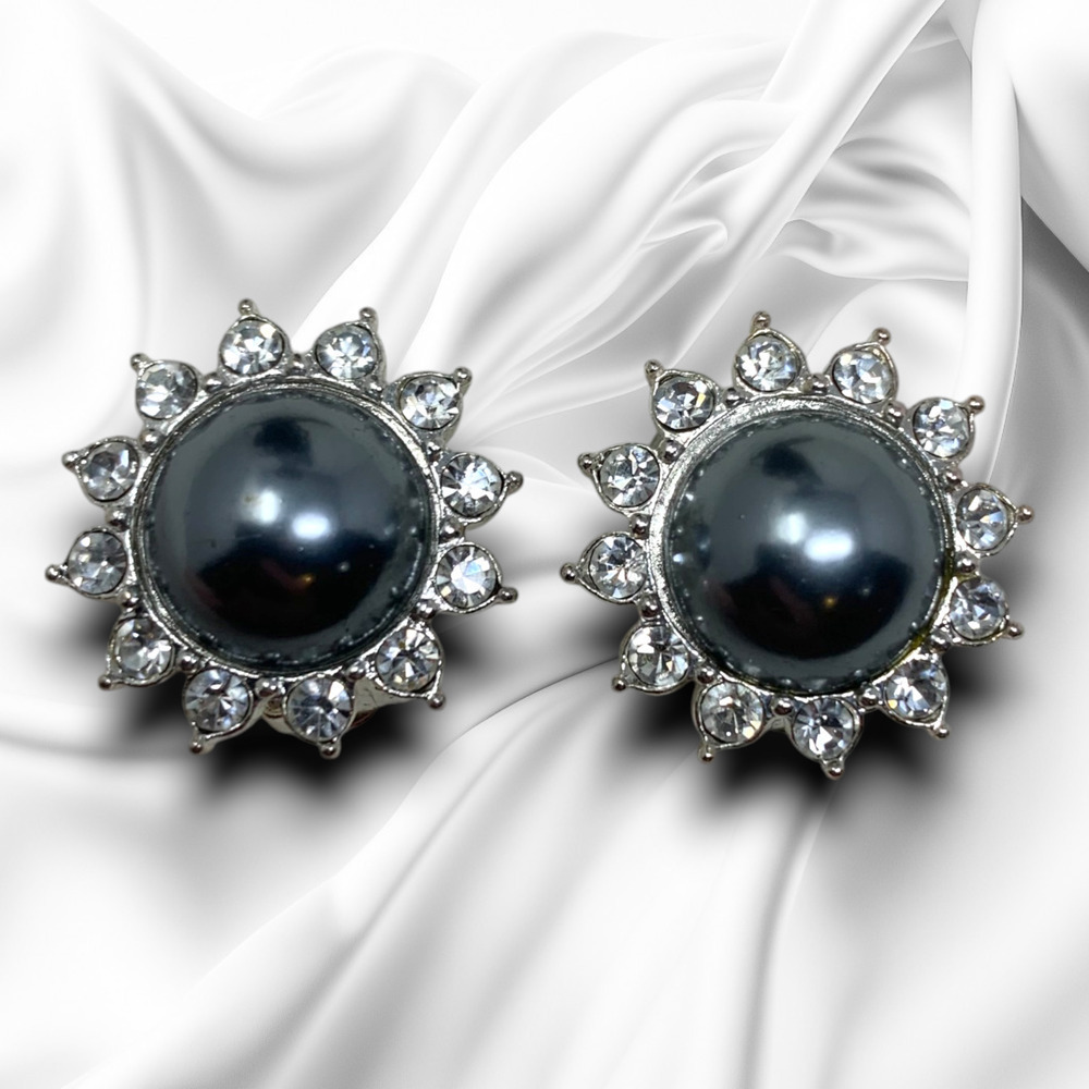 Vtg 1980's Cabochon & Crystal Starburst Clip On Earrings Couture Runway Sparkly
